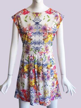 Therapy Jungle Floral Digital Print Tie Cut Out Back Swingy Mini Sun Dress 10